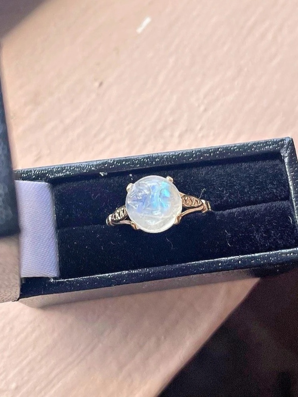9k Yellow Gold Man in the Moon Ring Moonstone